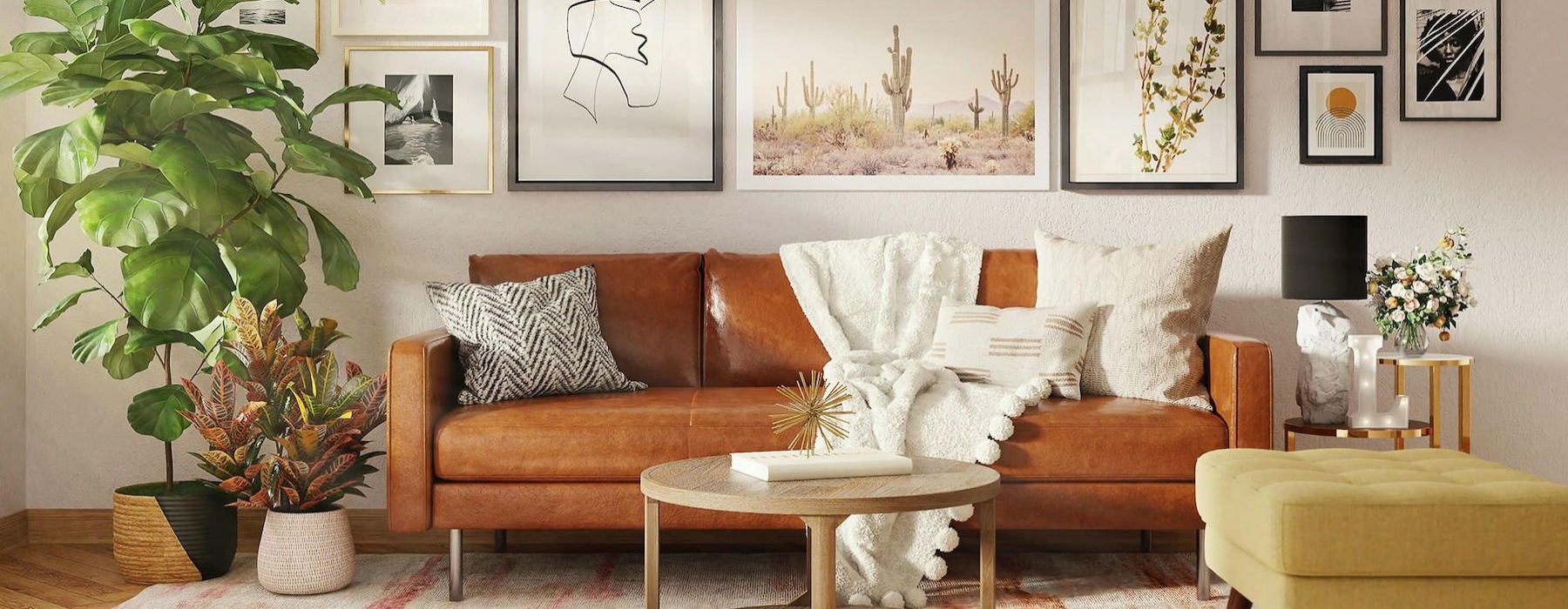 a living room with a couch and a table